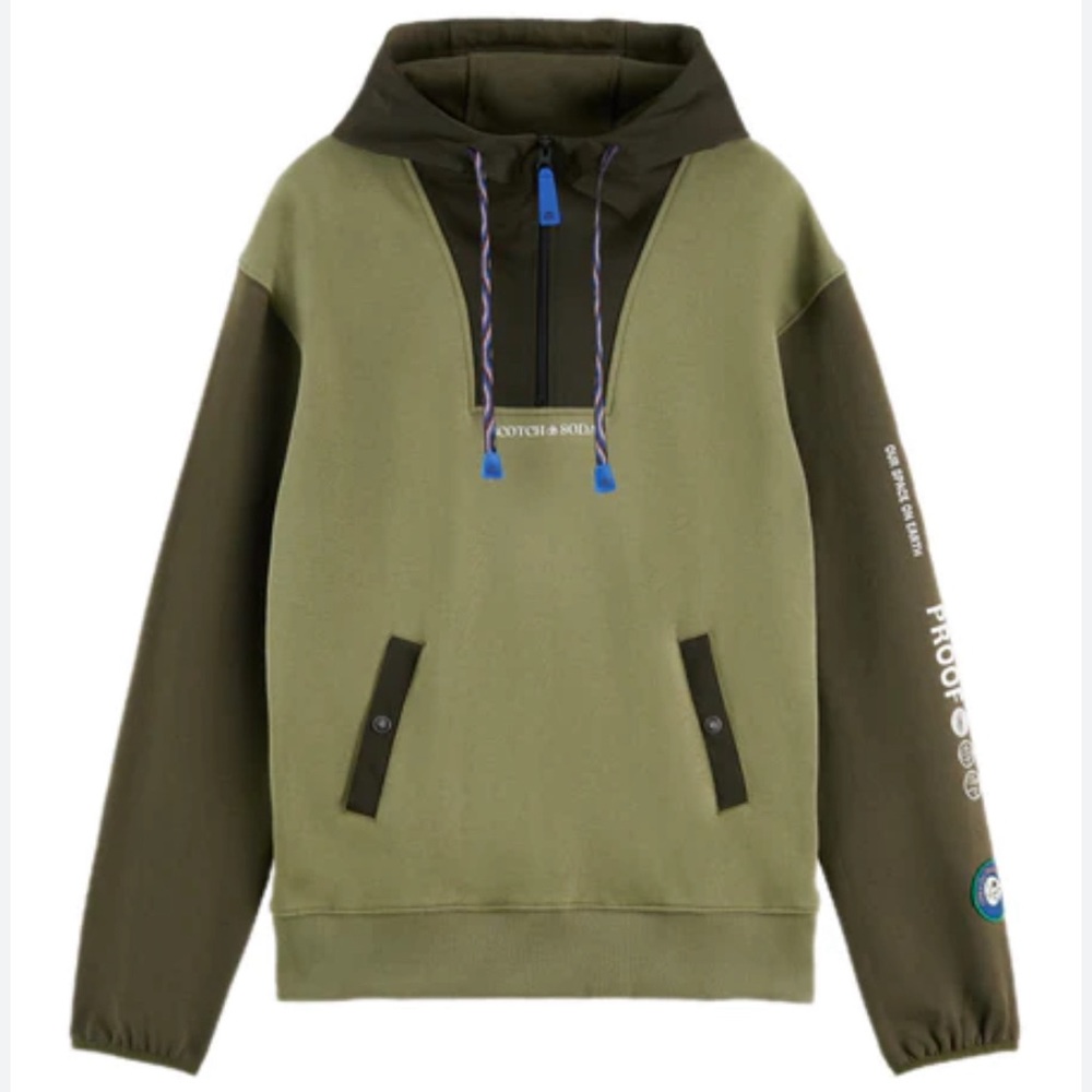 Scotch and soda Amsterdam hoodie Unisex M green 1/4 zip organic cotton - Picture 3 of 14